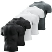 Men's Compression Shirts 5 Pack, Short Sleeve Athletic Compression Tops Cool Dry Workout T Shirt, Black